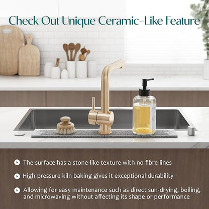 Stone Kitchen Sink Faucet Mat, Premium Upgraded Diatomite Drying Stone Mat & Sink Protector Splash Guard - Prevent Moisture Drying Stone Tray for Kitchen Counter (23.6" x 3.9", Dishwasher Safe)