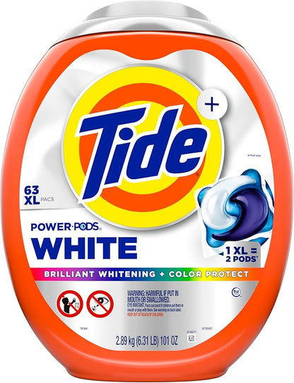 Tide Power PODS White Laundry Detergent Pacs, 63 Count, Brilliant Whitening + Color Protect