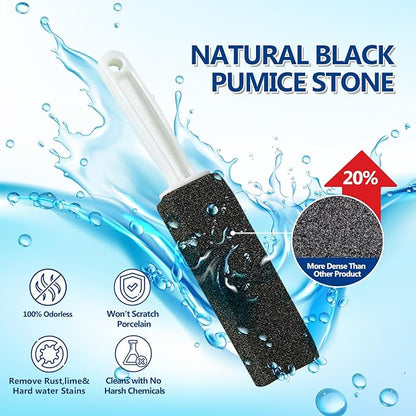 Black Pumice Stone Toilet Bowl Cleaner,Pumice Cleaning Stone with Handle and Hook,Scrubs Tough Hard Water Stains Away On Toilets, Bathtubs,Tiles&Sinks,Pumice Toilet Brush (2)