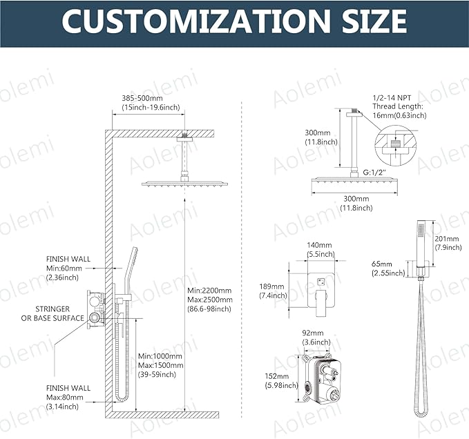 Aolemi Ceiling Mount Shower System Rain Shower Head with Handheld Spray High Pressure Shower Faucet Set Rough-in Valve Shower Trim Kit Included Bathroom Oil Rubbed Bronze 12 Inch Ceiling Shower Head