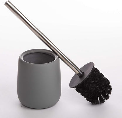 BINO Toilet Brush with Holder - Silicone Coated Ceramic, Light Grey - Bowl Cleaner