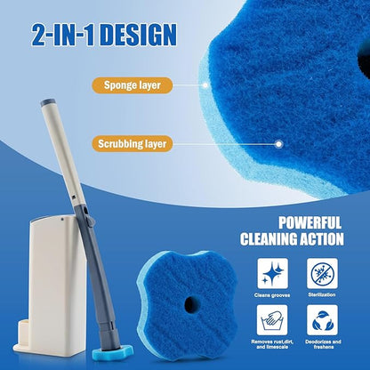 Disposable Toilet Brush with 8 Refills,Toilet Wand Brush Cleaning Kit,Wall Mounted Toilet Bowl Cleaner Set with Holder for Bathroom Deep Cleaning & Hygiene Local Stock- Blue & White