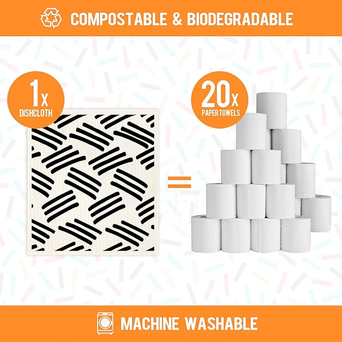 Morigins Swedish Dishcloths for Kitchen,6 Pack Black Minimalist Swedish Dish Towels,Cellulose Sponge Cloths,Non Scratch Reusable Paper Towels Biodegradable and Reusable Kitchen Dish Rags