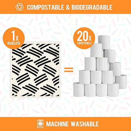 Morigins Swedish Dishcloths for Kitchen,6 Pack Black Minimalist Swedish Dish Towels,Cellulose Sponge Cloths,Non Scratch Reusable Paper Towels Biodegradable and Reusable Kitchen Dish Rags