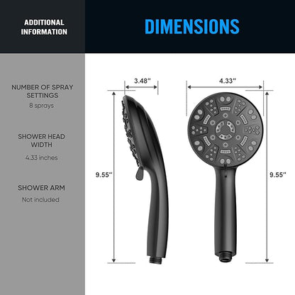Cobbe 8-Setting Handheld Shower Head with High Pressure Shower Heads - Bathroom Showerhead Set - Detachable Showerhead with 5ft Stainless Steel Hose and Brass Swivel Bracket (Matte Black)