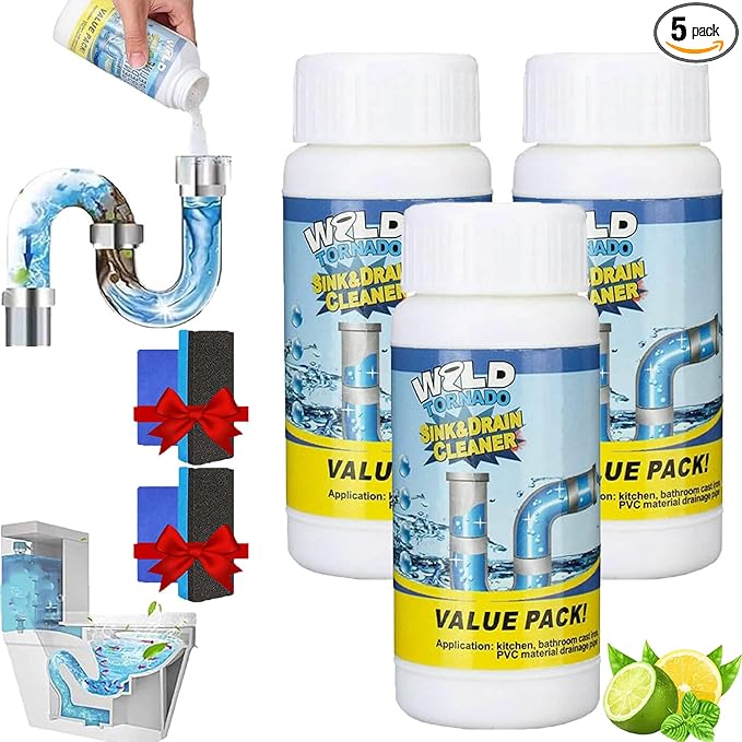 Wild Tornado Sink and Drain Cleaner, Wild Drain and Pipe Cleaner, World Tornado Sink DrainCleaner, Powerful Pipe Dredging Agent for Kitchen & Bathroom (3PCS)