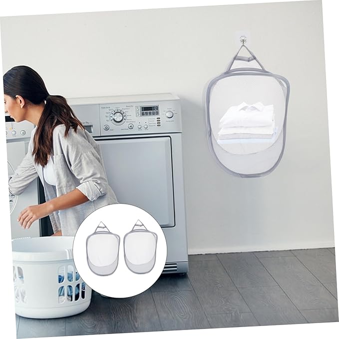 Unomor 2pcs Wall Mounted Folding Laundry Baskets Breathable Storage Organizer for Clothes and Toys Space-saving Sundries Basket for Home Use