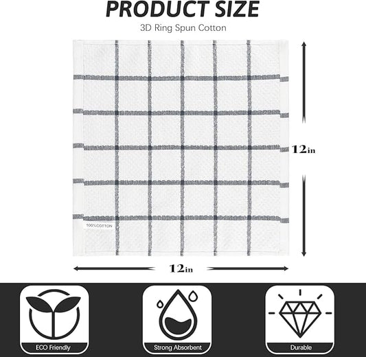 Nialnant Cotton Terry Dish Cloths,Super Soft Dish Towels for Kitchen,Absorbent Dish Rags for Cleaning,12x12 Inches,Black