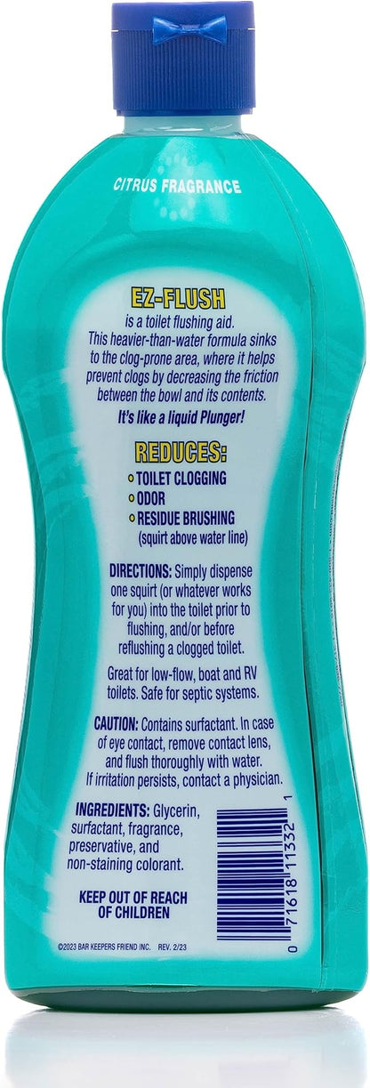 Bar Keepers Friend EZ-Flush Liquid Toilet Flushing Aid (2 x 12 Oz) Helps Prevent Clogging, Odor, Residue in Regular, Low-Flow, Boat & RV Toilets