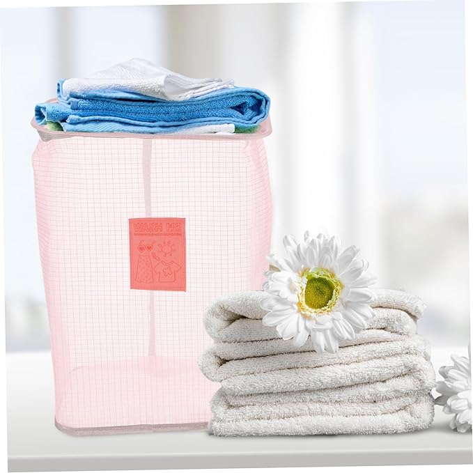 Wall-mounted Foldable Laundry Basket Space-saving Clothes Storage Organizer for Bathroom Bedroom and Laundry Mesh Design with Nail Hook Stylish Pink Color