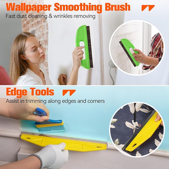 WRAPXPERT Wallpaper Smoothing Tools, Wallpaper Tools for Peel and Stick, Tool Kits for Adhesive Contact Paper, Backsplash Tile, Window Film Installation, with Smoothing Brush, Wall Paper Paste Kit