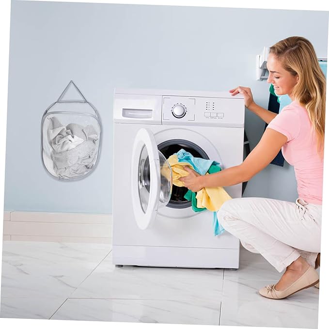 OUNONA Foldable Wall-Mounted Laundry Storage Bag Portable Hanging Clothes Basket Collapsible Mesh Organizer for Bathroom Gray 1-Pack