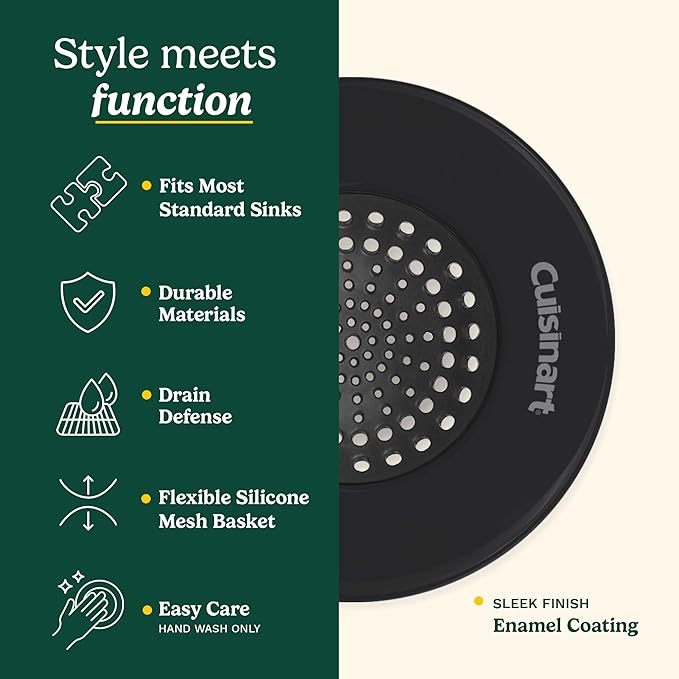 Cuisinart Sink Strainers- 2 Pack Kitchen Sink Drain Strainer & Food Catcher with Enamel-Coated Stainless Steel Rim and Silicone Base, Fits Standard 3.5" Drains, Outer Diameter 4.35", Scratch-Safe