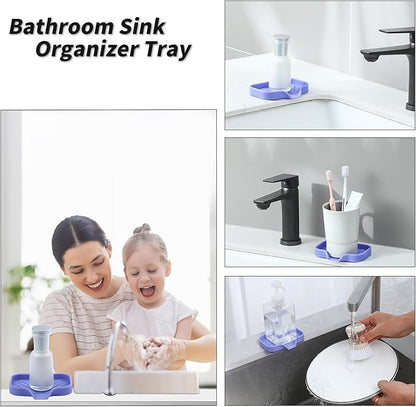 MicoYang Silicone Bathroom Soap Dishes with Drain Spout-Bathroom and Kitchen Sink Organizer,Sponge Holder,Dish Soap Tray,Perfect for Dispenser,Scrubber,Bottle on Sink or Counter-Light Purple 4.9"×3.2"