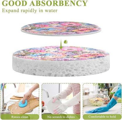 Watercolor Floral Kitchen Scrub Sponges, Pop-up Kitchen Cleaning Sponges Reusable Dish Washing Sponges for Bathroom Household Cleaning 3 Pack - Non Scratch Scrubber