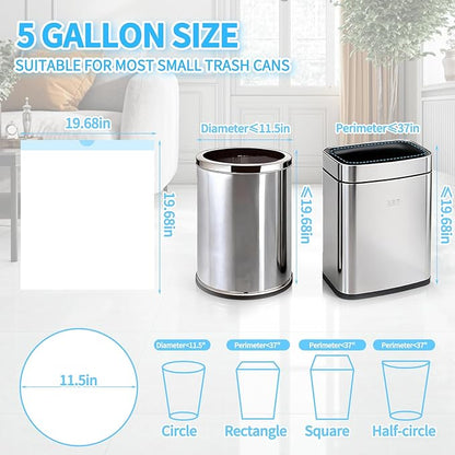 100 Count Small Trash Bags for 5-Gallon Trash Cans, Thick Pre-separated Garbage Bags,Mini Wastebasket can Liners for Bathroom Bedroom Office(White)