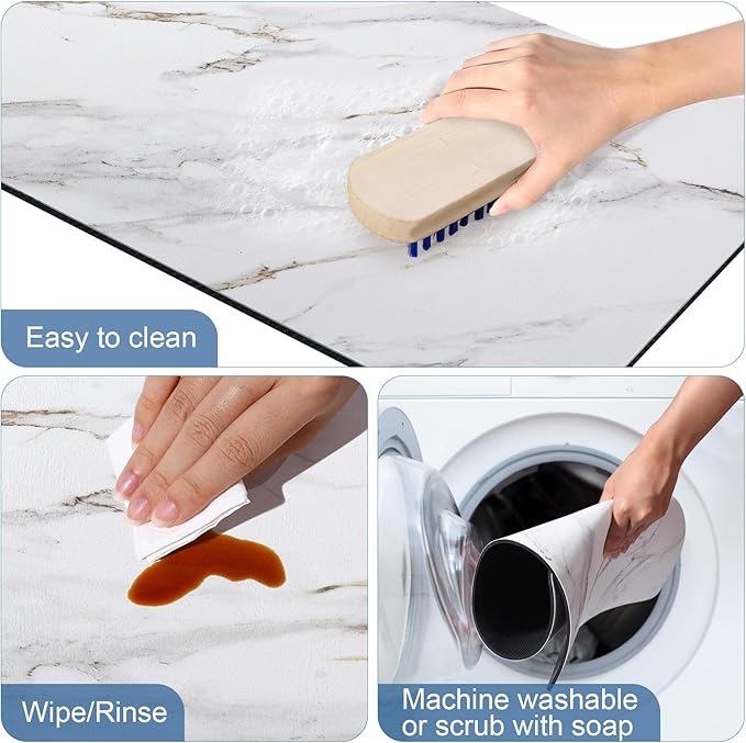 CooRug Marble Pattern Dish Drying Mat, Absorbent Coffee Bar Mat for Kitchen Counter, Non-slip Pad with Rubber Backed, Washable and Easy to Clean 16" x 24" Brick Marble