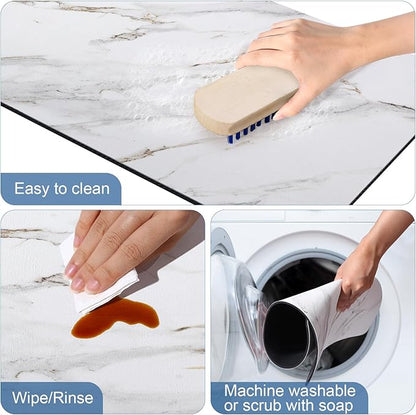 CooRug Marble Pattern Dish Drying Mat, Absorbent Coffee Bar Mat for Kitchen Counter, Non-slip Pad with Rubber Backed, Washable and Easy to Clean 16" x 24" Brick Marble