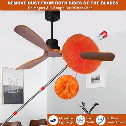 20+ Feet High Reach Dusting Kit, Cobweb Duster & Ceiling Fan Duster with 3-14 ft Extension Pole for Cleaning, Microfiber Feather Duster Cleaner for Cleaning Walls Bookshelves Furniture Door Window