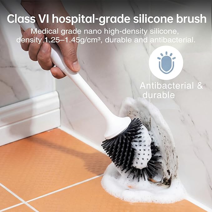 Lefree 2 Pack Silicone Toilet Brush Set with Ventilated Holder, Floor Standing & Wall Mounted Toilet Scrubber