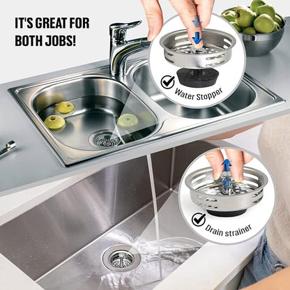 Highcraft 9843 Stainless Steel Kitchen Sink Strainer Basket-Replacement for Standard Drains (3-1/2 Inch) -Universal Style Rubber Stopper