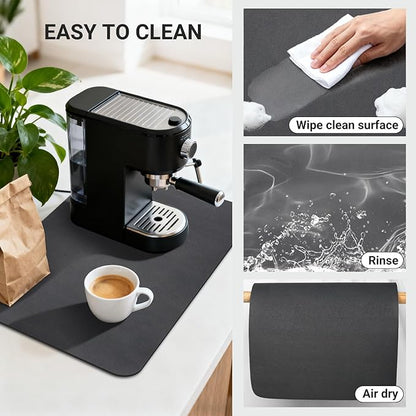 Coffee Mat 24x16 Inch, Black Coffee Area Mat, Absorbent Hide Stain Rubber Backed Dish Drying Mat for Kitchen Counter, Bar Mats for Countertops,Under Coffee Table Bar Maker Machine Pot Espresso Staion
