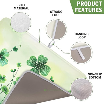 St Patrick's Day Dish Drying Mat for Kitchen Counter Green Lucky Shamrock Pattern Drying Mat 16x18 Inch Spring Holiday Absorbent Dish Drainer Mat Kitchen Accessories