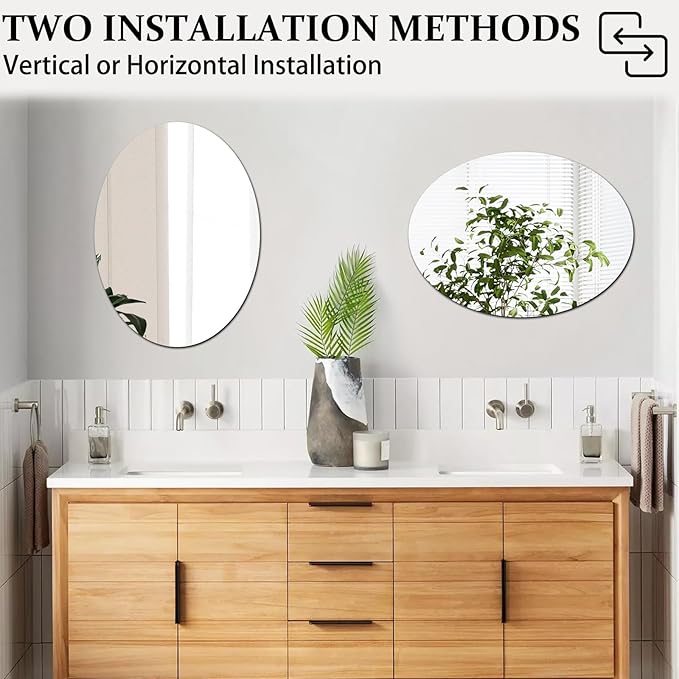 DARENYI 16.5 x 13 inch Frameless Oval Wall Mirror for Bathroom Sink, Non-Glass Shatterproof Acrylic Mirror Tile for Wall, Vanity, Bedroom, Living Room, Entryway, Home Decor, Double-sided Tapes Include