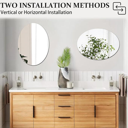 DARENYI 16.5 x 13 inch Frameless Oval Wall Mirror for Bathroom Sink, Non-Glass Shatterproof Acrylic Mirror Tile for Wall, Vanity, Bedroom, Living Room, Entryway, Home Decor, Double-sided Tapes Include