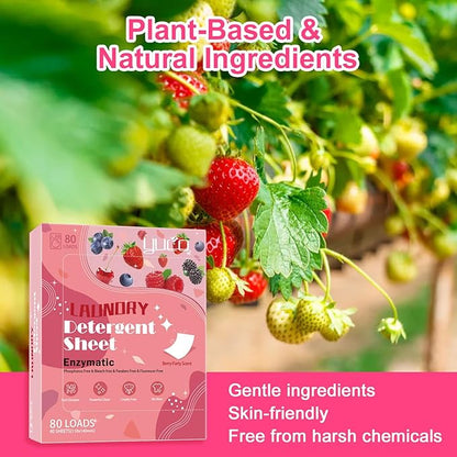YUCO Laundry Detergent Sheets Berry Scent 160 Loads Eco Friendly Laundry Soap Washer Sheet Liquidless Laundry Detergent Sheet for Travel No Plastic Hypoallergenic Pack of 2