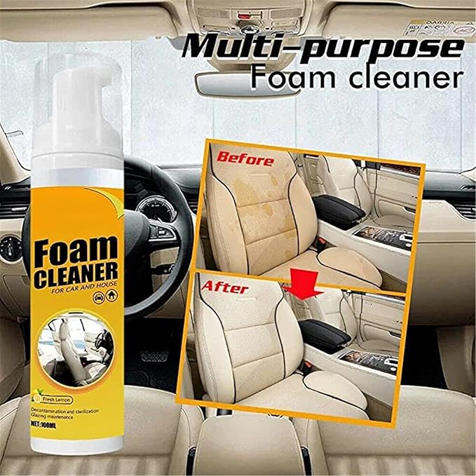 Multipurpose Foam Cleaner Spray,Foam Cleaner for car and House Lemon Flavor,Rinse Free Stain Removal Kitchen Grease Cleaner,for Car Interior,Kitchen,Bathroom,Car House (1pcs)