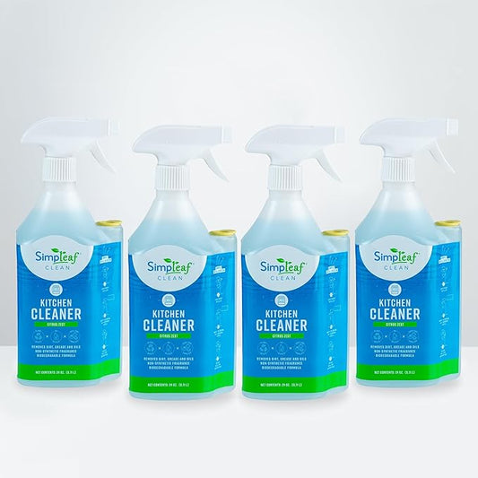 Simpleaf Clean Kitchen Degreaser Cleaner | Refill System Cleaners| Bleach‑Free| Ammonia‑Free|Grease, Oils & Food Soil Remover | Citrus Zest 24oz x 4