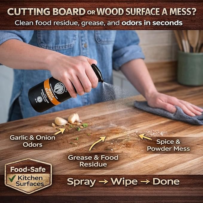 Wood Cleaner Spray – Cutting Board & Butcher Block Cleaner – Natural Vinegar Citrus Wood Surface Cleaner for Kitchen Wood Countertops & Bamboo Boards – Made in USA – New Formula