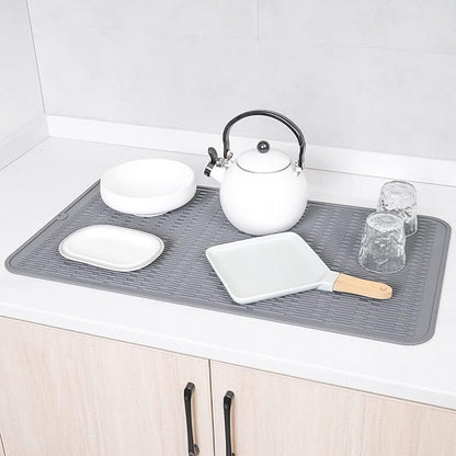 MicoYang Silicone Dish Drying Mat for Multiple Usage,Easy clean,Eco-friendly,Heat-resistant Silicone Mat for Kitchen Counter or Sink,Refrigerator or Drawer Liner Grey 4XL 32 inches x 18 inches