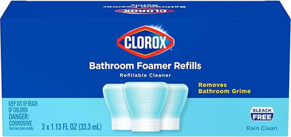 Clorox Bleach-Free Bathroom Foamer Refill Pods, Household Essentials, Rain Clean, 3 Spray Refills