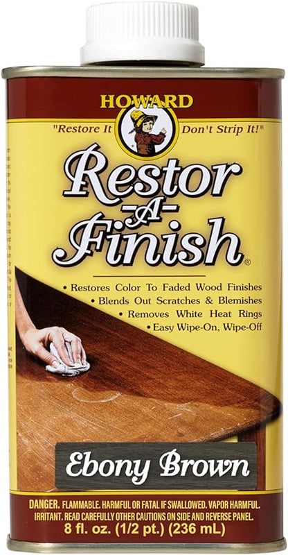 HOWARD - Restor-A-Finish: Restore Your Ebony Wood Finishes Repair Scratches, Eliminate Stains, White Heat or Water Rings and More. Safe on Furniture, Trim, and All Finished Wood. Size: 8 Fl oz