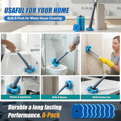Disposable Toilet Brush with 16 Refills,2 Toilet Wand Brush Cleaning Kit,Wall Mounted Toilet Bowl Cleaner Kit with Holder for Bathroom Deep Cleaning & Hygiene- Blue & White-2 Pack