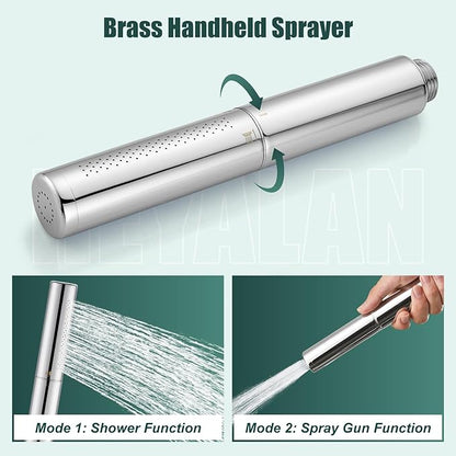 Heyalan Brass 2 in1 Function Handheld Spray Hand Shower High Pressure Handheld Sprinklert Shower Wand with Shower Hose and Adjustable Hand Shower Holder, Polished Chrome