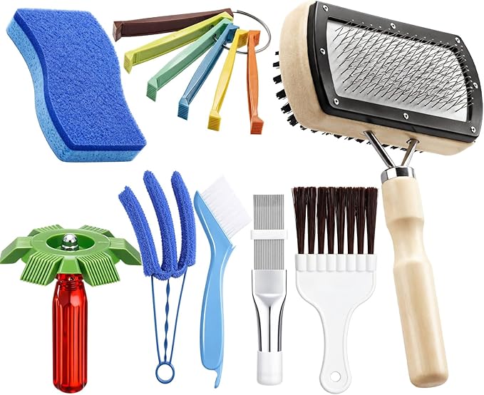 8 Pcs Air Conditioning Fin Cleaner Set HVAC Coil Cleaning Brush Condenser Fin Straightener Evaporator Coil Cleaner AC Comb Condenser Split Cleaning Kit Fridge Radiator Tool (Beige,Wood)