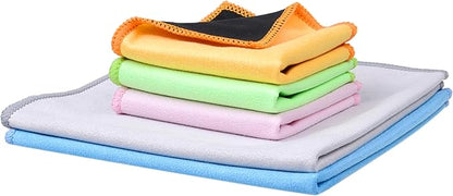 Eco-Fused Microfiber Cleaning Cloths - 5 Pack - Double-Sided Cleaning Cloths - Microfiber and Suede Cloth for Smartphones, LCD TV, Tablets, Laptop Screens, Camera Lenses (Multi Color & Size)