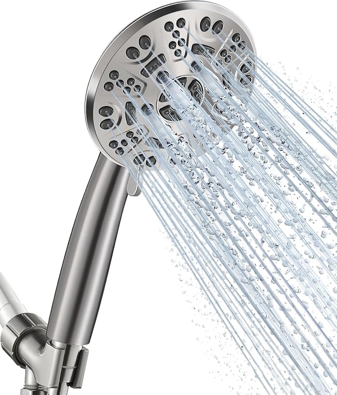 Cobbe 8-Setting Handheld Shower Head with High Pressure Shower Heads - Bathroom Showerhead Set - Detachable Showerhead with 5ft Stainless Steel Hose and Brass Swivel Bracket (Brushed Nickel)