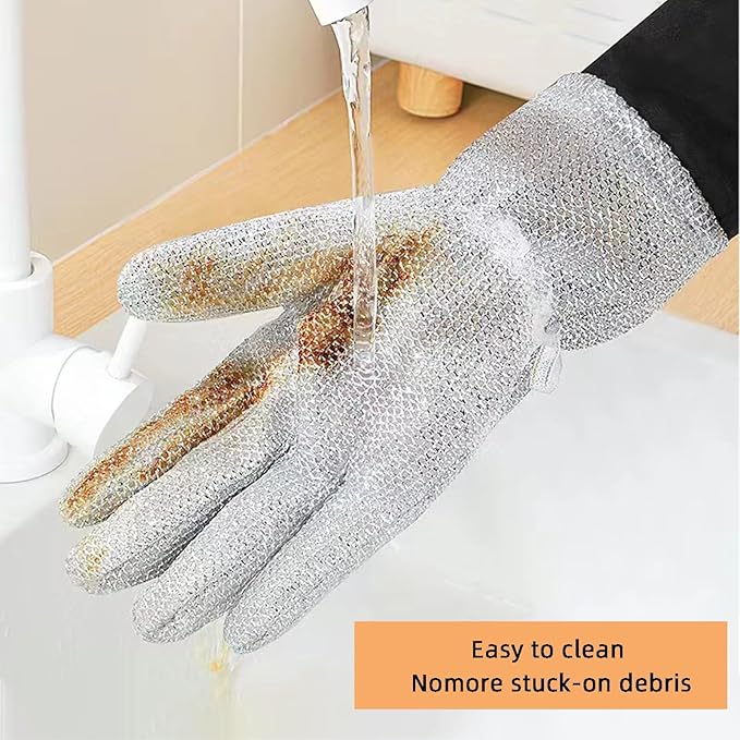 Wire Dishwashing Gloves，Multipurpose Non-Scratch Scrubbing Waterproof Anti-Hot & Oil-Resistance Kitchen Cleaning Gloves
