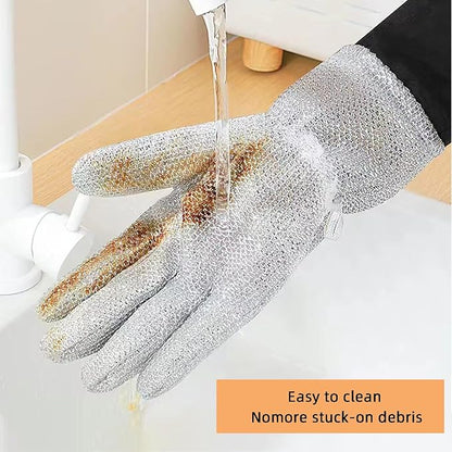 Wire Dishwashing Gloves，Multipurpose Non-Scratch Scrubbing Waterproof Anti-Hot & Oil-Resistance Kitchen Cleaning Gloves