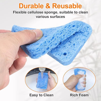 HARFINGTON 4pcs Kitchen Sponges Compressed Non-Scratch Scrub Sponge Dual Sided Cleaning Sponges with Hanging Ring for Household Use for Kitchen Household Bathroom