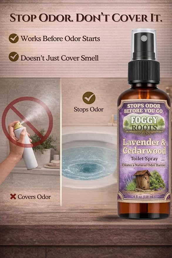 Lavender & Cedarwood Pre-Poop Toilet Spray – Stops Odor Before It Starts, Bathroom Odor Eliminator for Toilet, 4 oz (200+ Uses) Travel, Home & Work