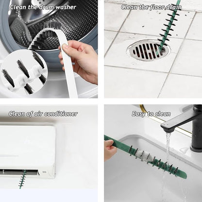 3 Pack Washing Machine Cleaning Brush, Crevice Brush of Drum Washing Machine, Home Essentials Cleaning Brush, Long Coil Brush Washing Machine Brush Stiff Bristle Cleaning Tool (3Pcs Gray)