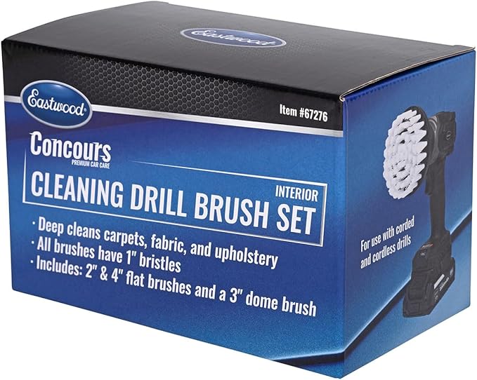 Eastwood Concours Interior Cleaning Drill Brush Attachment Set | 3-PC Professional Brush Scrubber Set for Car Detailing & Automotive Carpet Deep Cleaning | Includes 2", 4" Flat Brushes & 3" Dome Brush