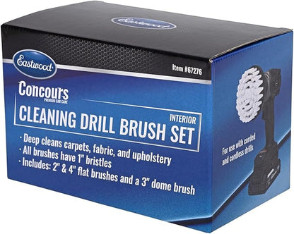 Eastwood Concours Interior Cleaning Drill Brush Attachment Set | 3-PC Professional Brush Scrubber Set for Car Detailing & Automotive Carpet Deep Cleaning | Includes 2", 4" Flat Brushes & 3" Dome Brush