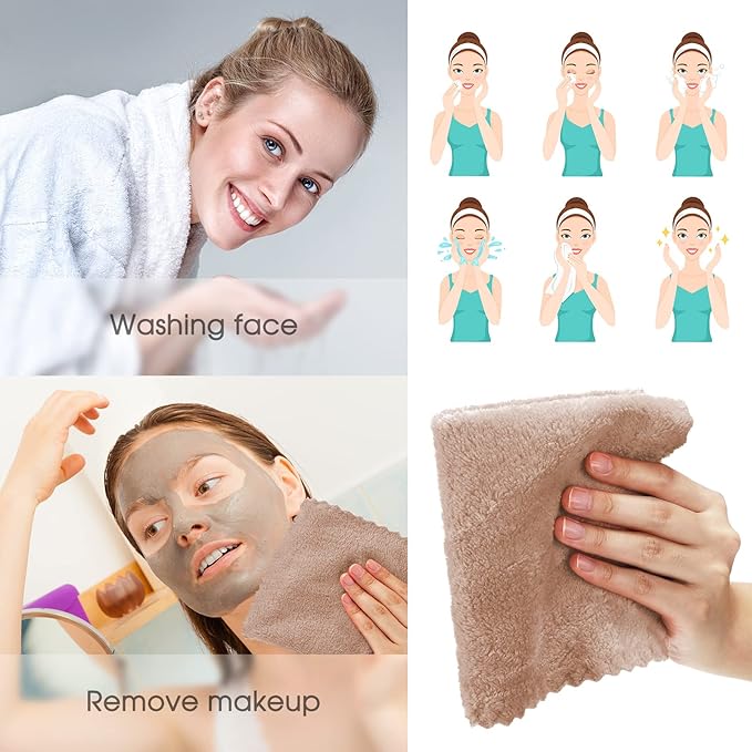 Syhood 12 Pieces Face Wash Cloth 12 x 12 in Makeup Remover Cloths Towel Coral Velvet Facial Microfiber Soft Fast Drying Facial Cleansing Towel for Face(Brown)