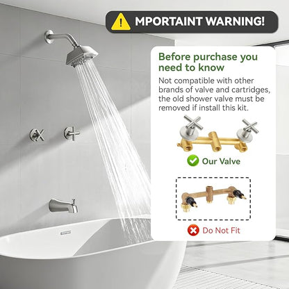 2 Handle Shower Faucet Set with Tub Spout 6-Spray Shower Head and Handle Set Shower Trim Kit with Rough-in Valve Bathroom Shower Faucet Valve Trim Kit Brushed Nickel
